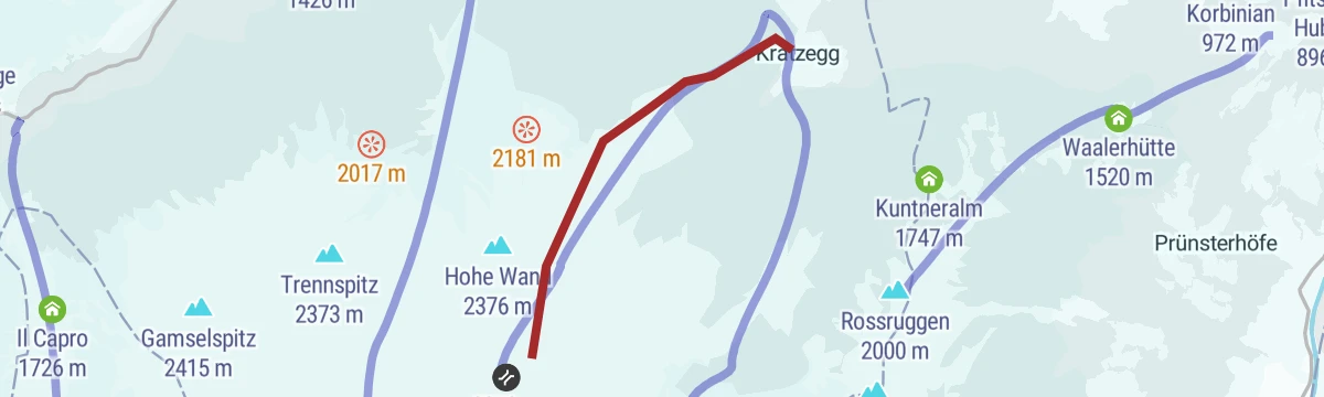 Route map: Escursione sci alpinistica Gampen – Rossgruben – Schartl (2400 m)